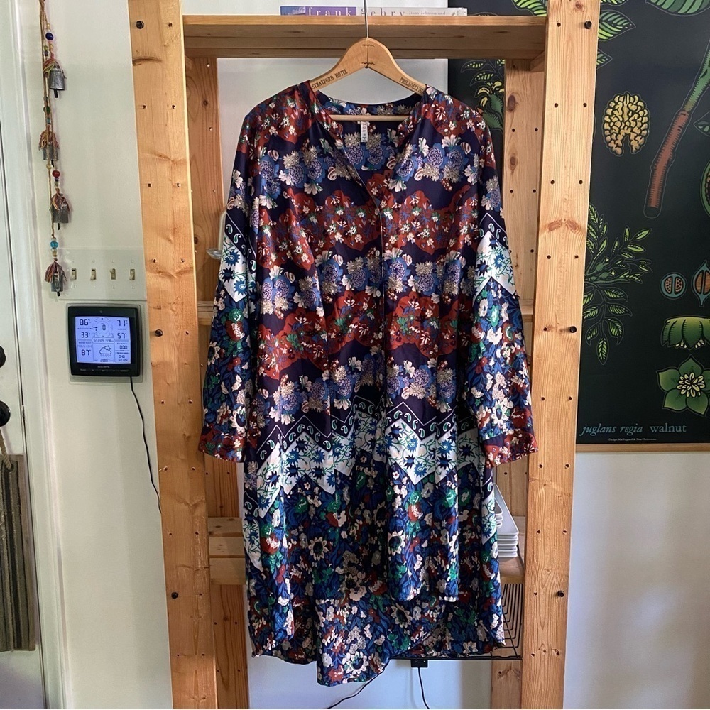 Anthropologie Raga Blue Floral Button Down Midi Shirt Dress 1X - Picture 4 of 16